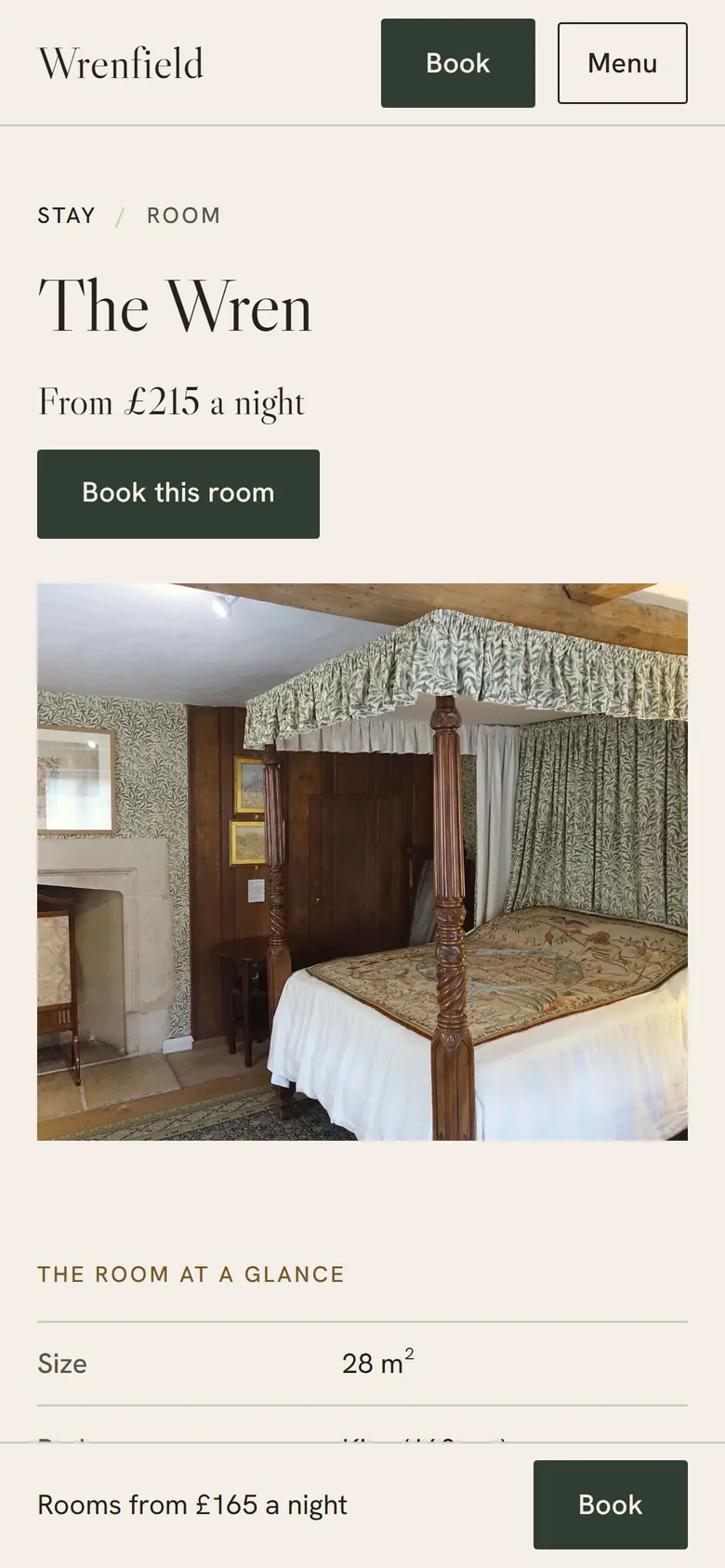 Wrenfield room page on a phone.