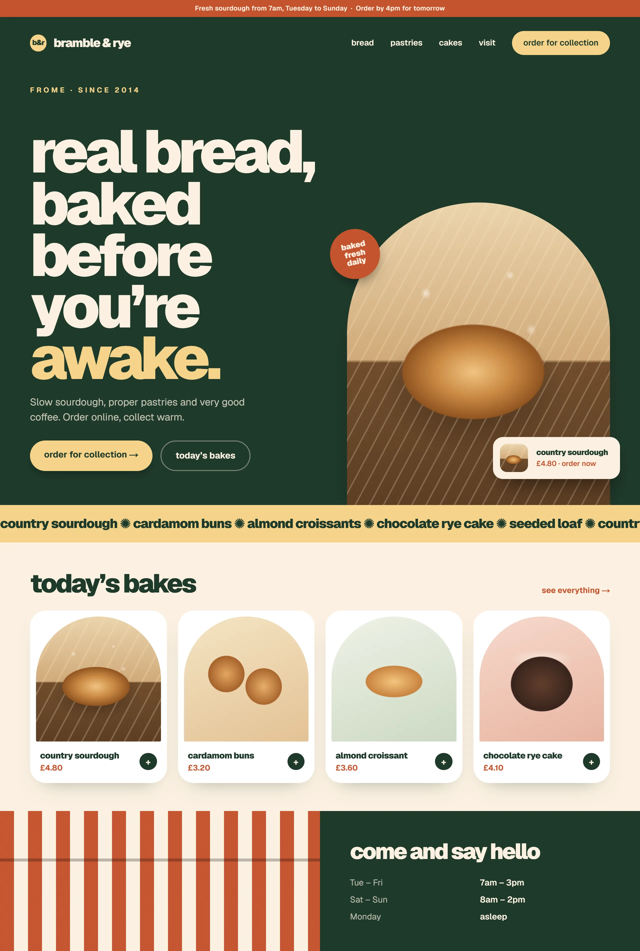 Bramble & Rye concept website, desktop homepage