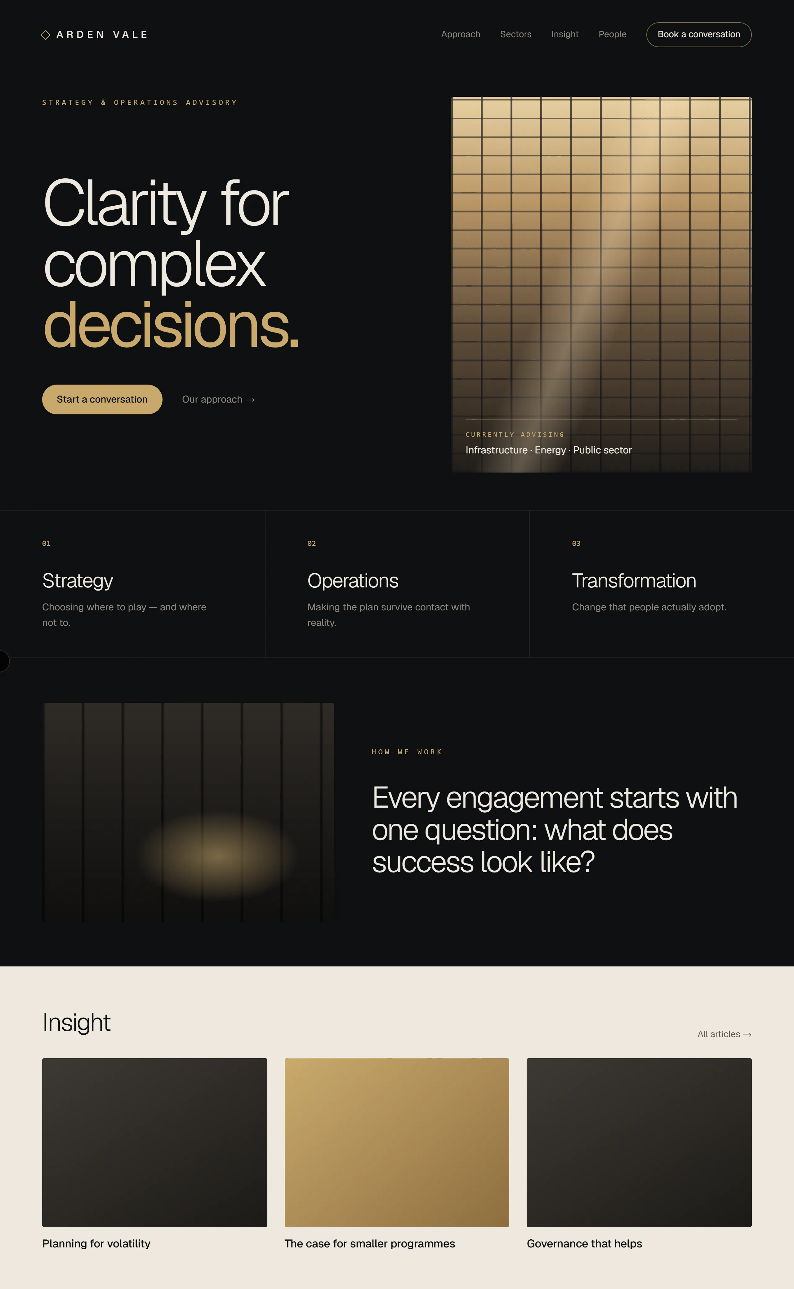 Arden Vale concept website, desktop homepage
