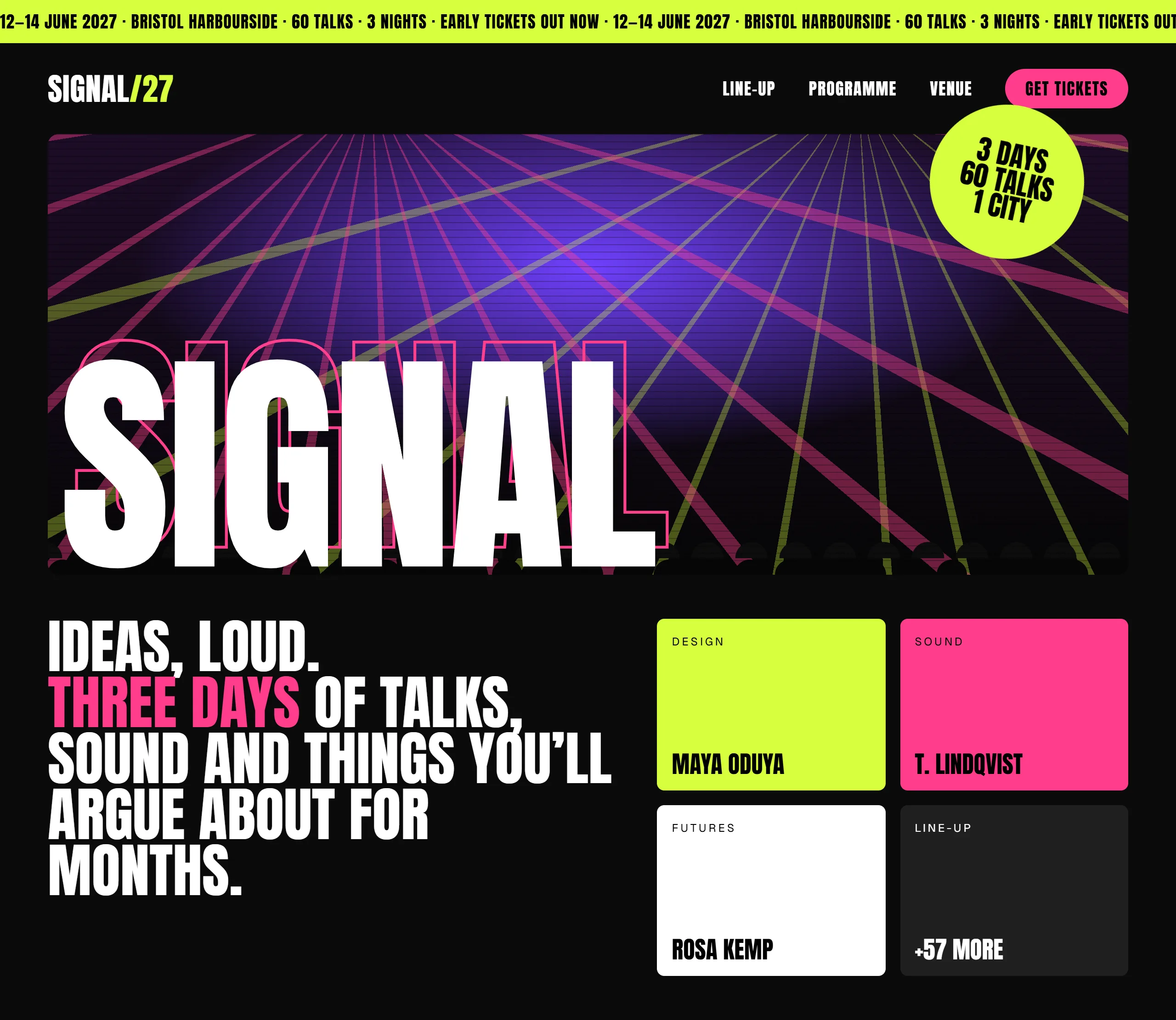 SIGNAL/27 concept website, desktop homepage