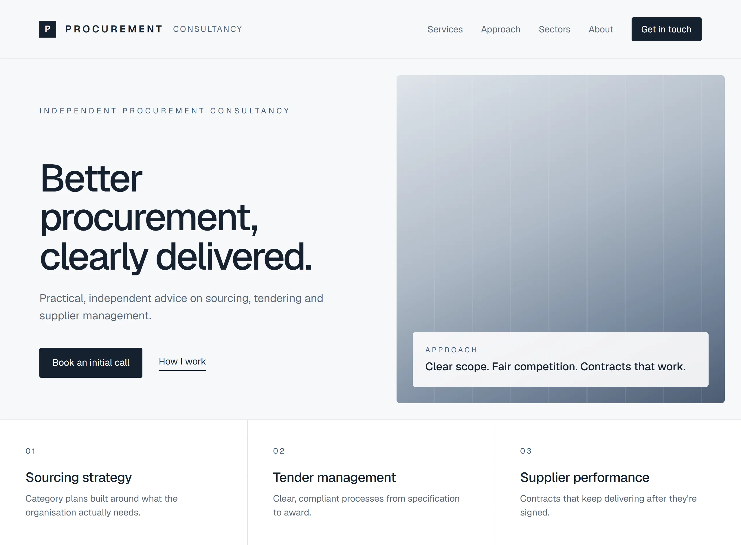 Procurement Consultancy concept website, desktop homepage