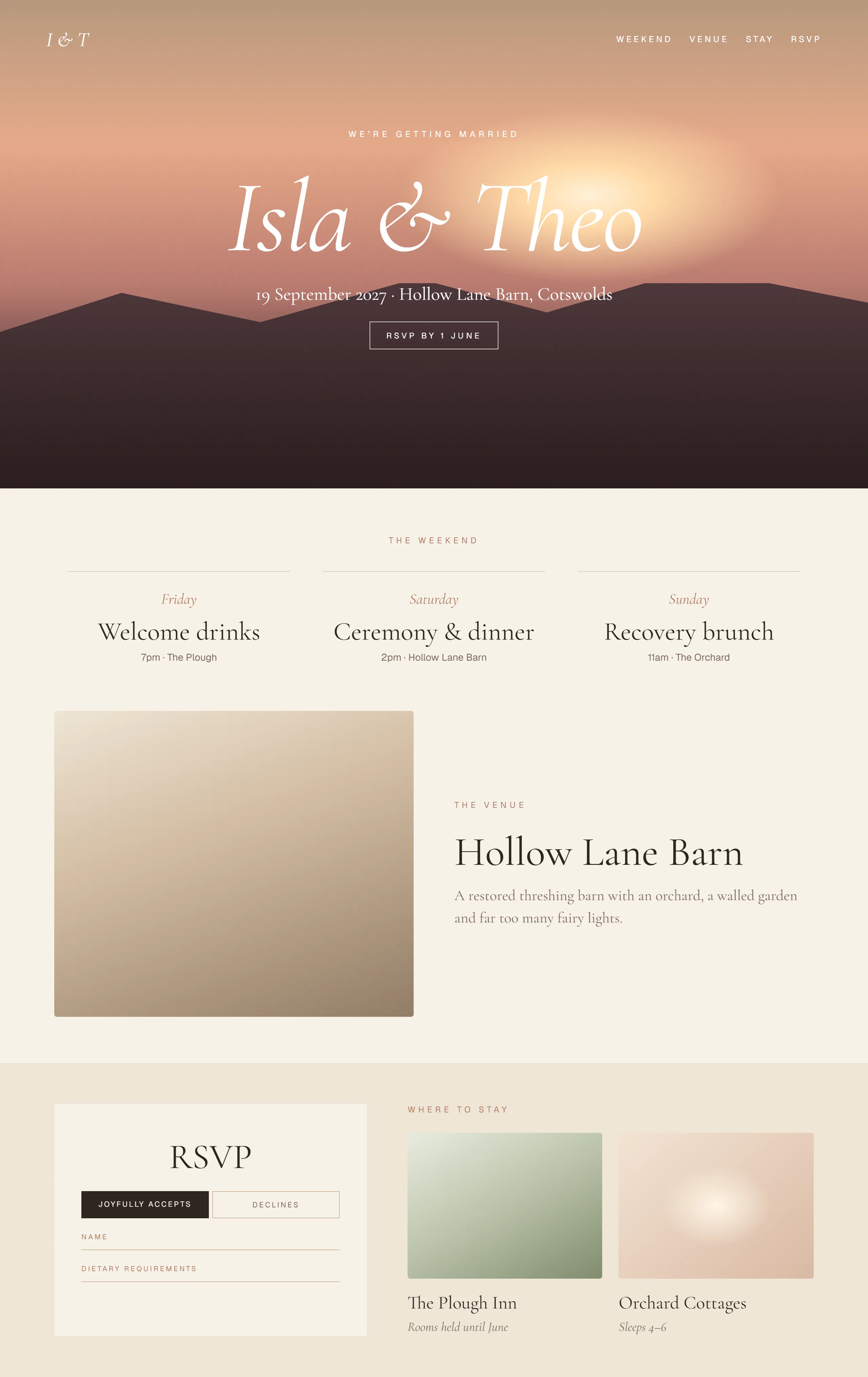 Isla & Theo concept website, desktop homepage