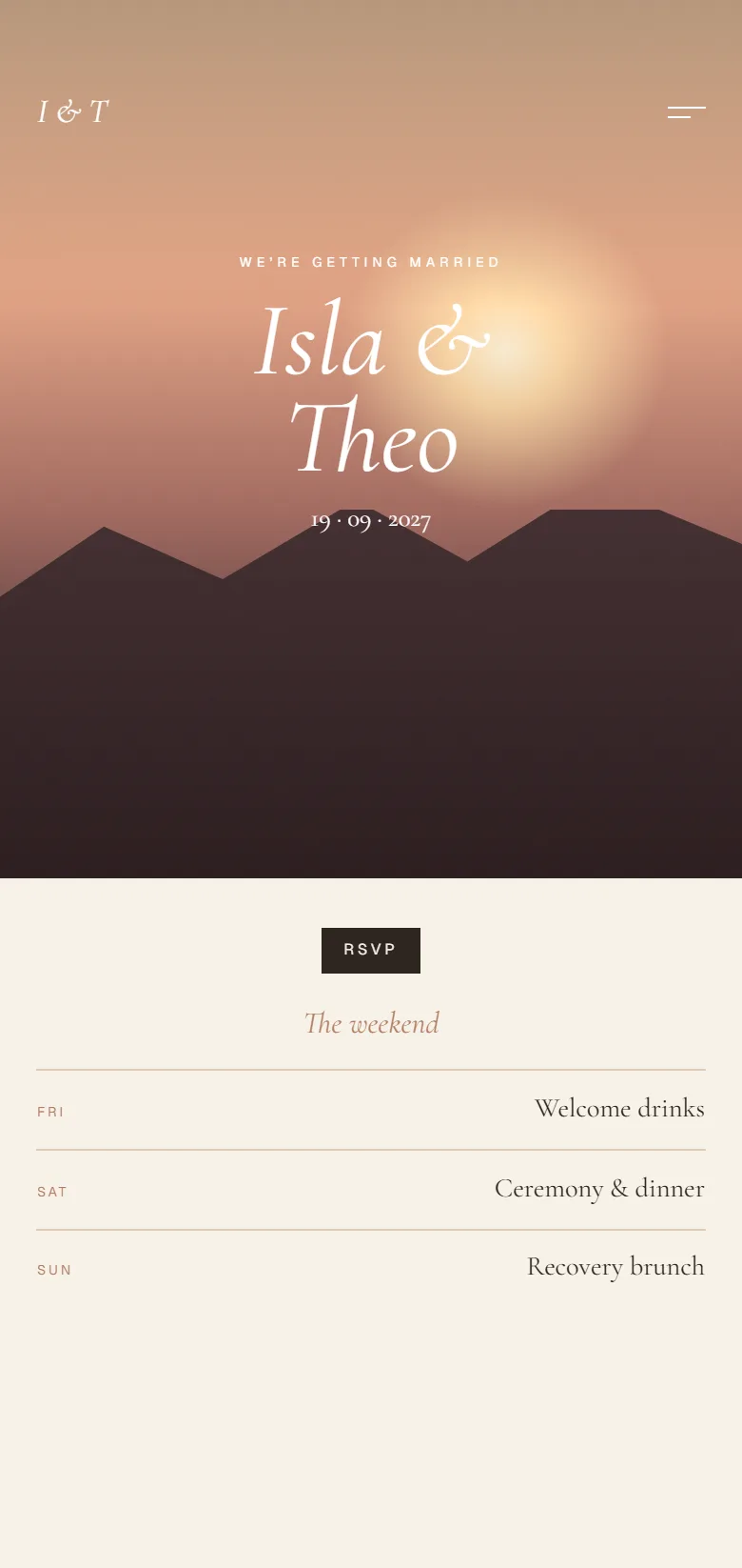 Isla & Theo concept website on a phone