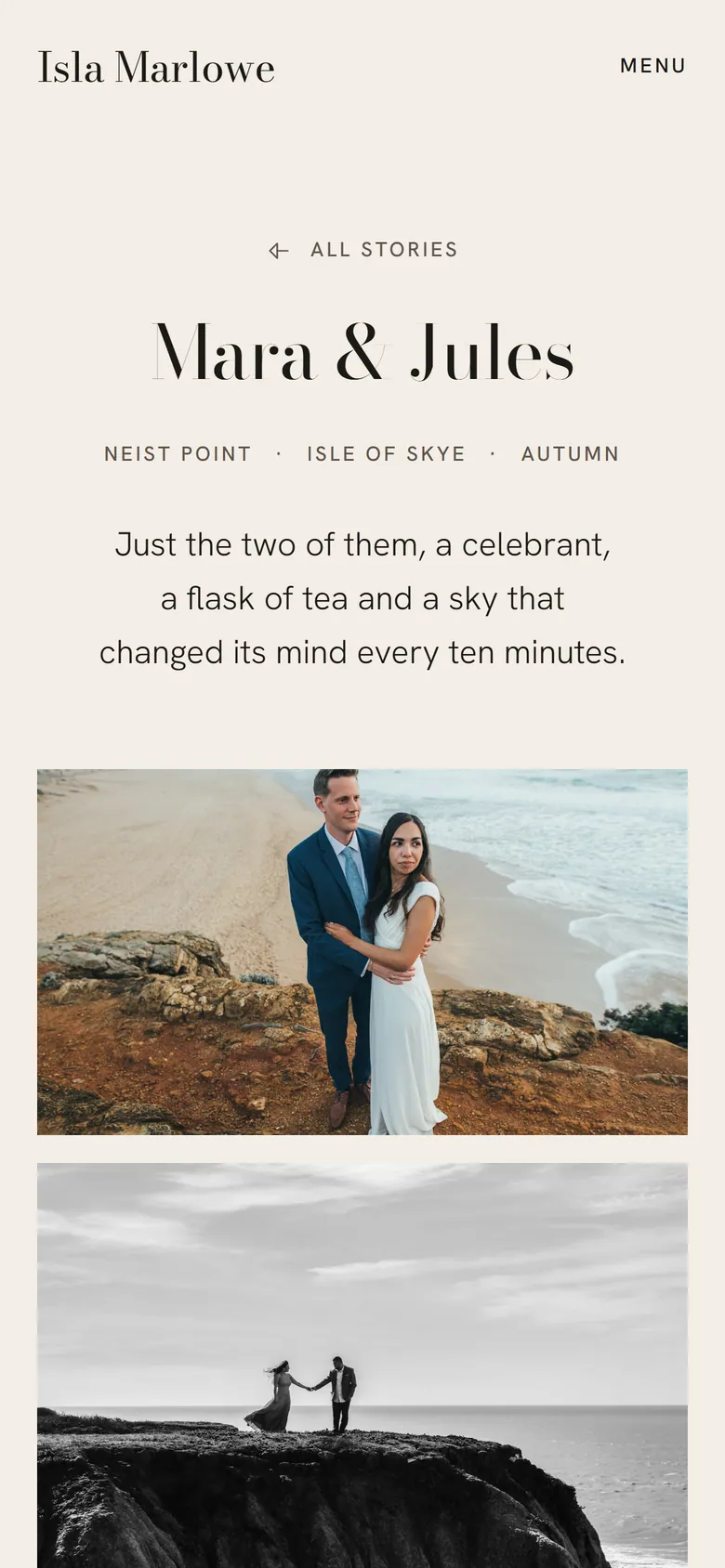Aubade wedding story page on a phone.