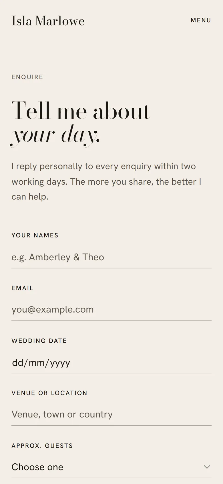 Aubade enquiry form on a phone.