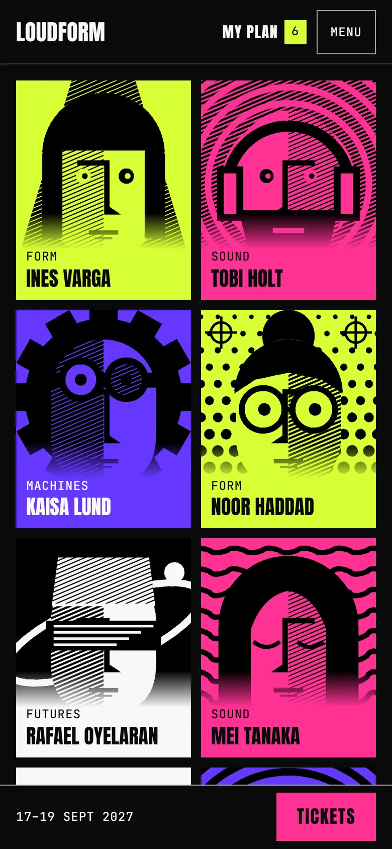 Loudform illustrated line-up on a phone.